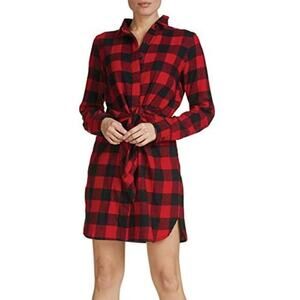 Elan Women's Flannel Long-Sleeve Tie-Front Midi Shirt Dress Size Medium